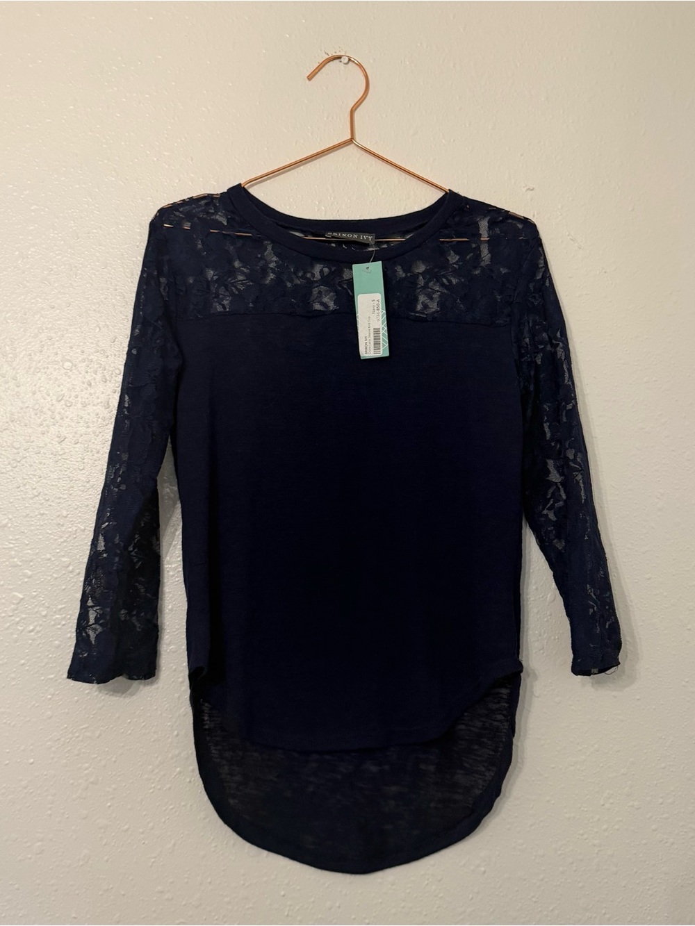Brixon Ivy Navy Lace Yoke Long Sleeve Top new with tag size small